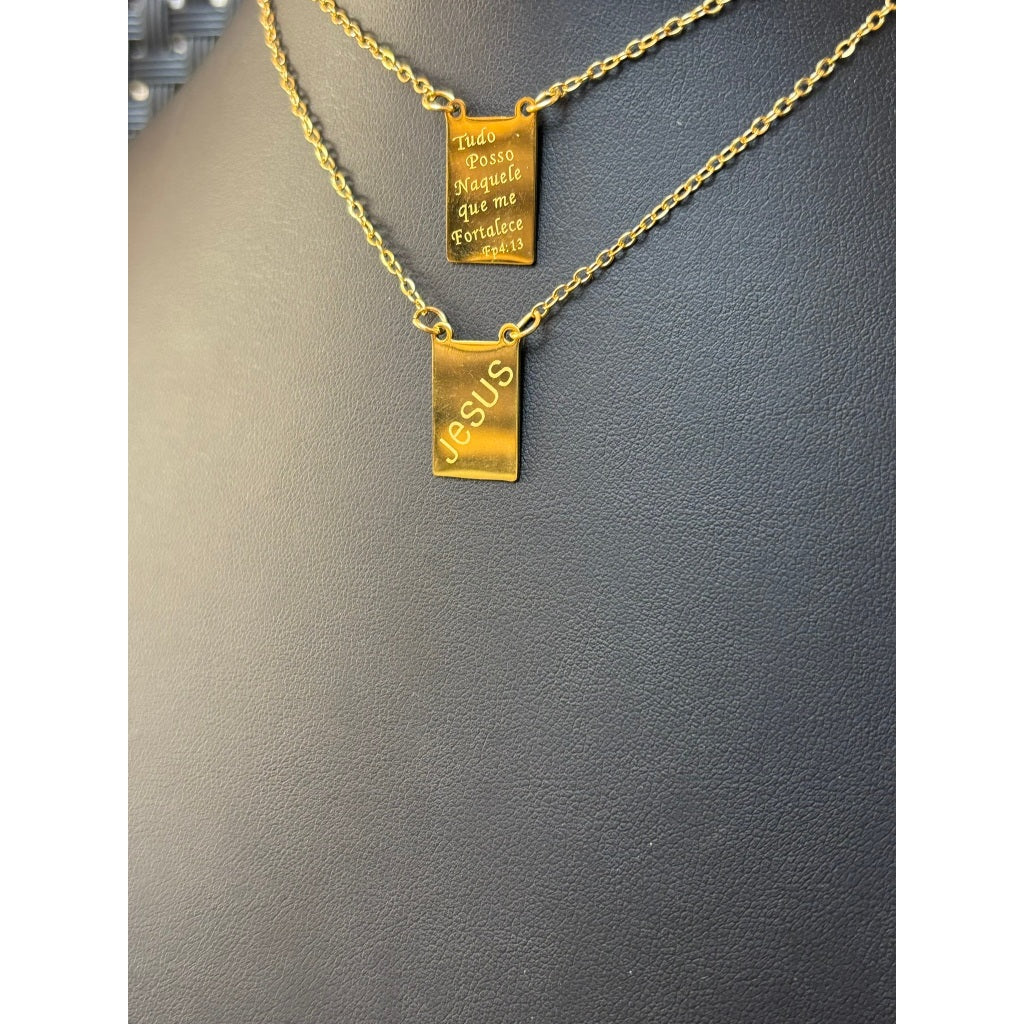 Colar Jesus & Força – Tudo Posso Naquele Que Me Fortalece - aço inoxidável