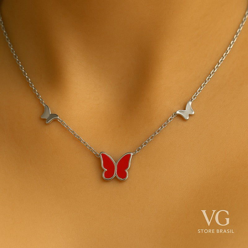 Colar feminino borboletas - Aço inoxidável