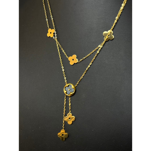 Colar feminino Duplo Floral em Aço Inoxidável – Estilo e Delicadeza