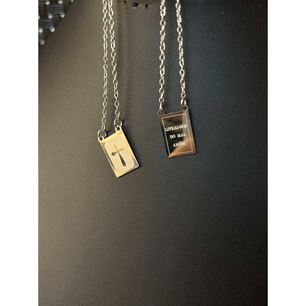 Colar Proteção Dourado – “Livrai-nos do mal. Amém.” - aço inoxidável