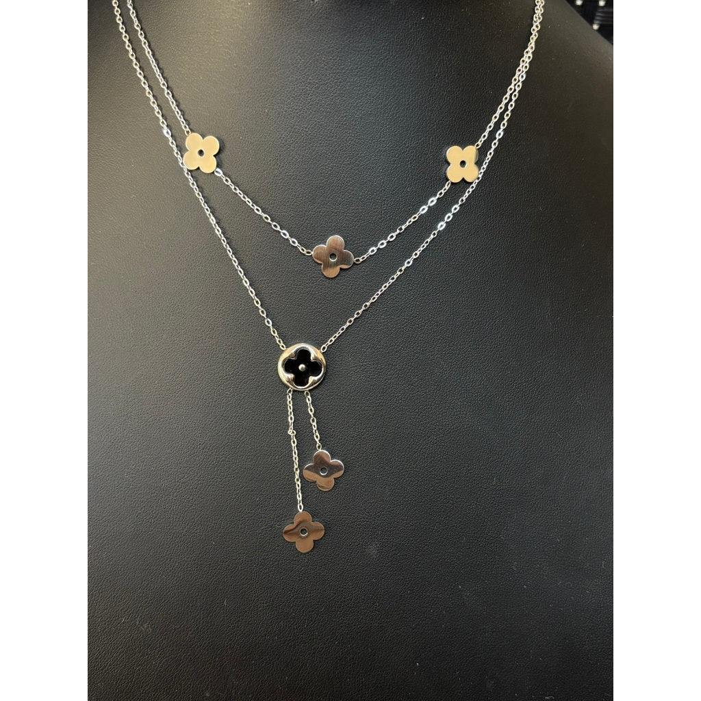 Colar feminino Duplo Floral em Aço Inoxidável – Estilo e Delicadeza