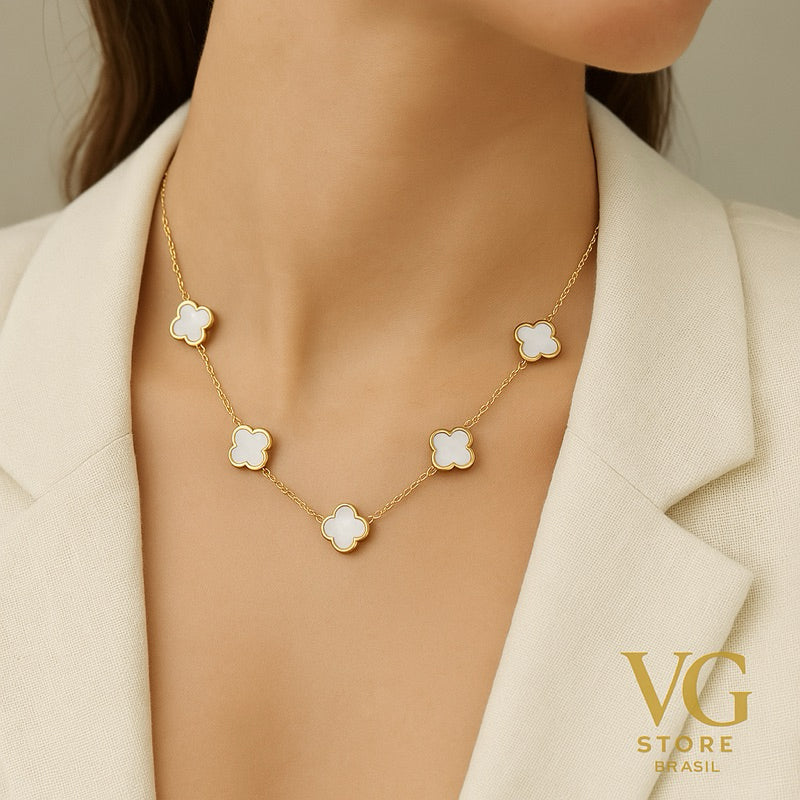 Colar feminino Clover Elegance – Luxo Minimalista Aço inoxidável