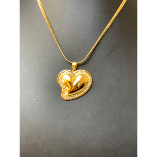 Colar feminino pingente de coração assimétrico cravejado Aço inoxidável