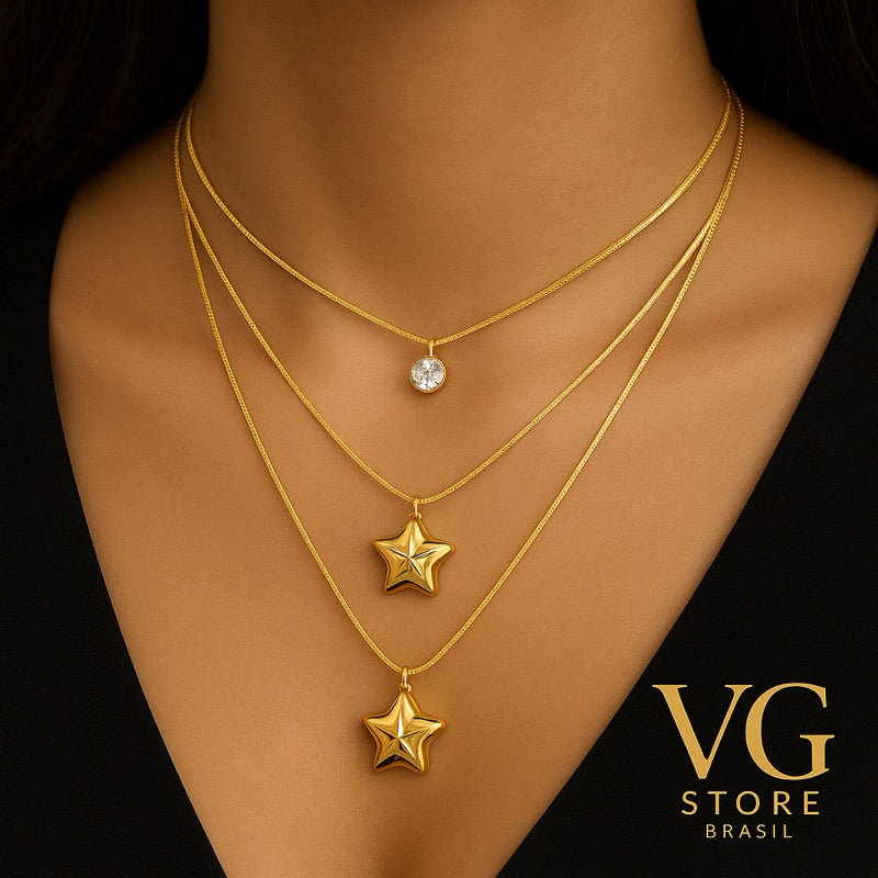 Colar feminino triplo estrela do mar
