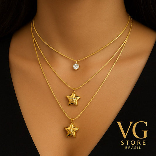 Colar feminino triplo estrela do mar