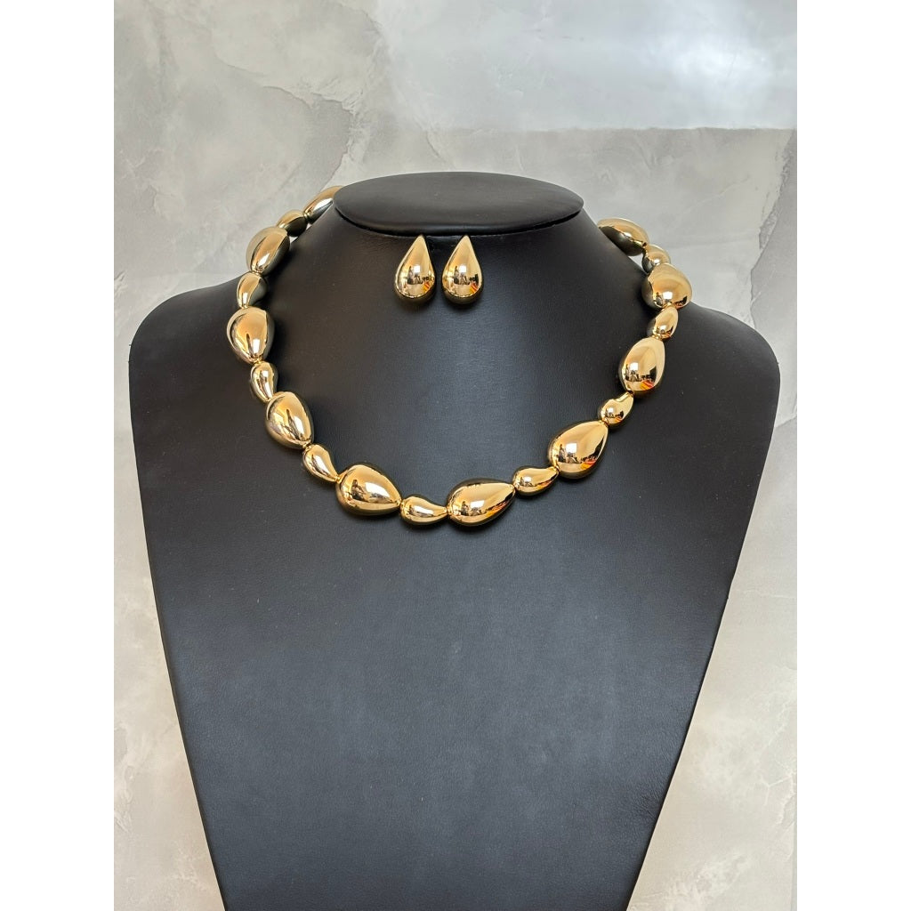 Colar e Brincos feminino Gota Metalizado – Luxo e Sofisticação