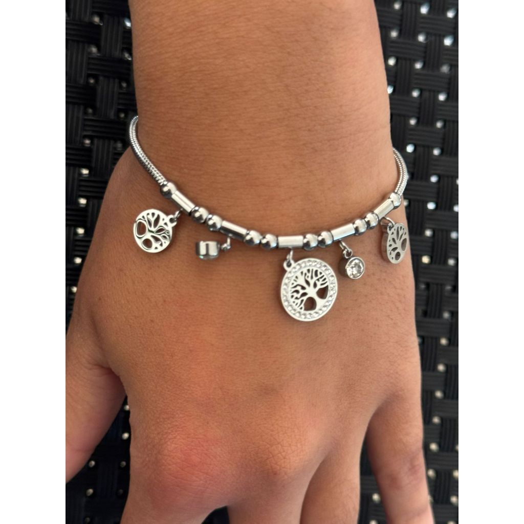 Pulseira Feminina em Aço Inoxidável Dourado Arvore Da Vida