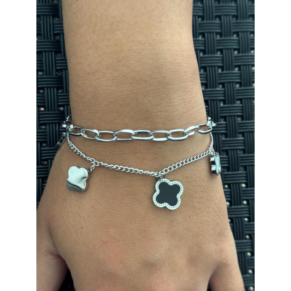 Pulseira feminina dupla Trevo - Aço Inoxidável
