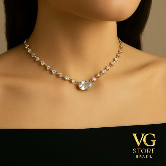 Colar Luxo com Pedras Brilhantes - Um Toque de Elegância para Qualquer Ocasião