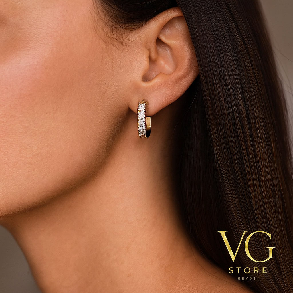 Brinco cristal com pedras em zircônia