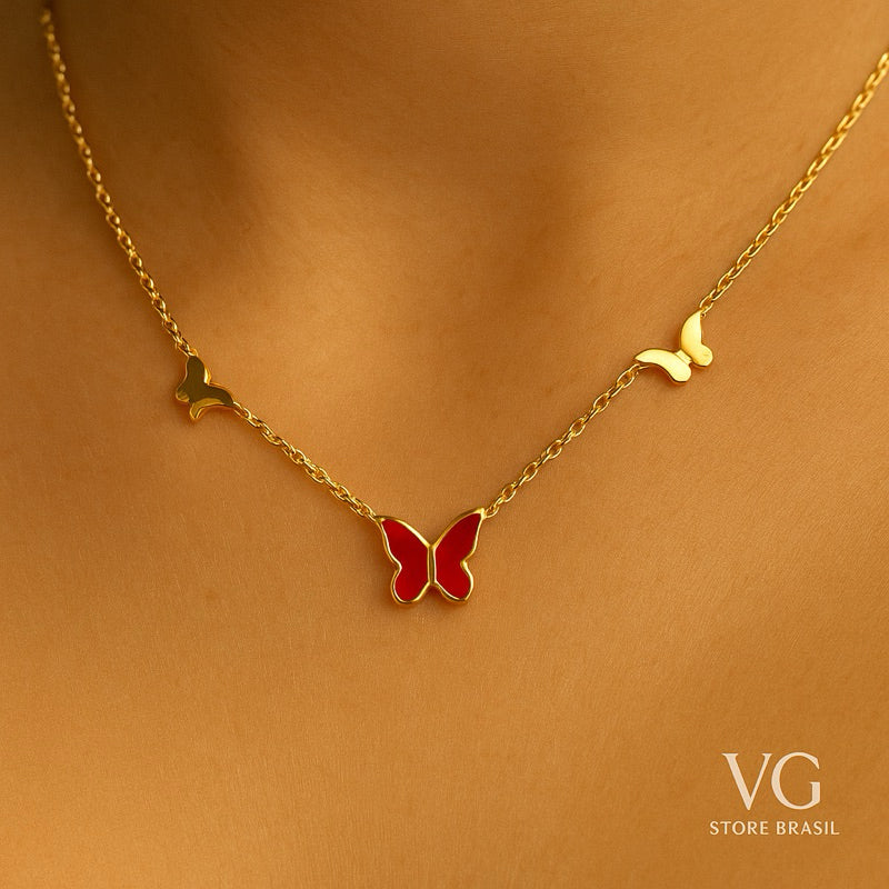 Colar feminino borboletas - Aço inoxidável