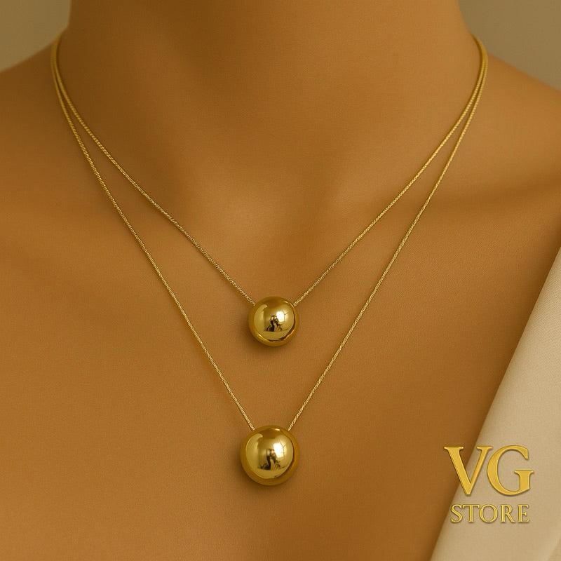 Colar feminino duplo esfera royale – Sofisticação Minimalista