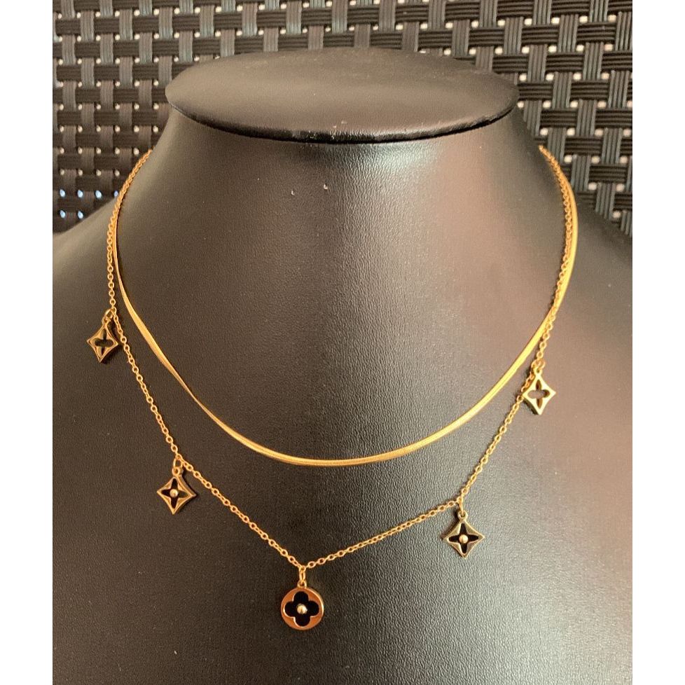 Colar feminino duplo floral - Aço Inoxidável