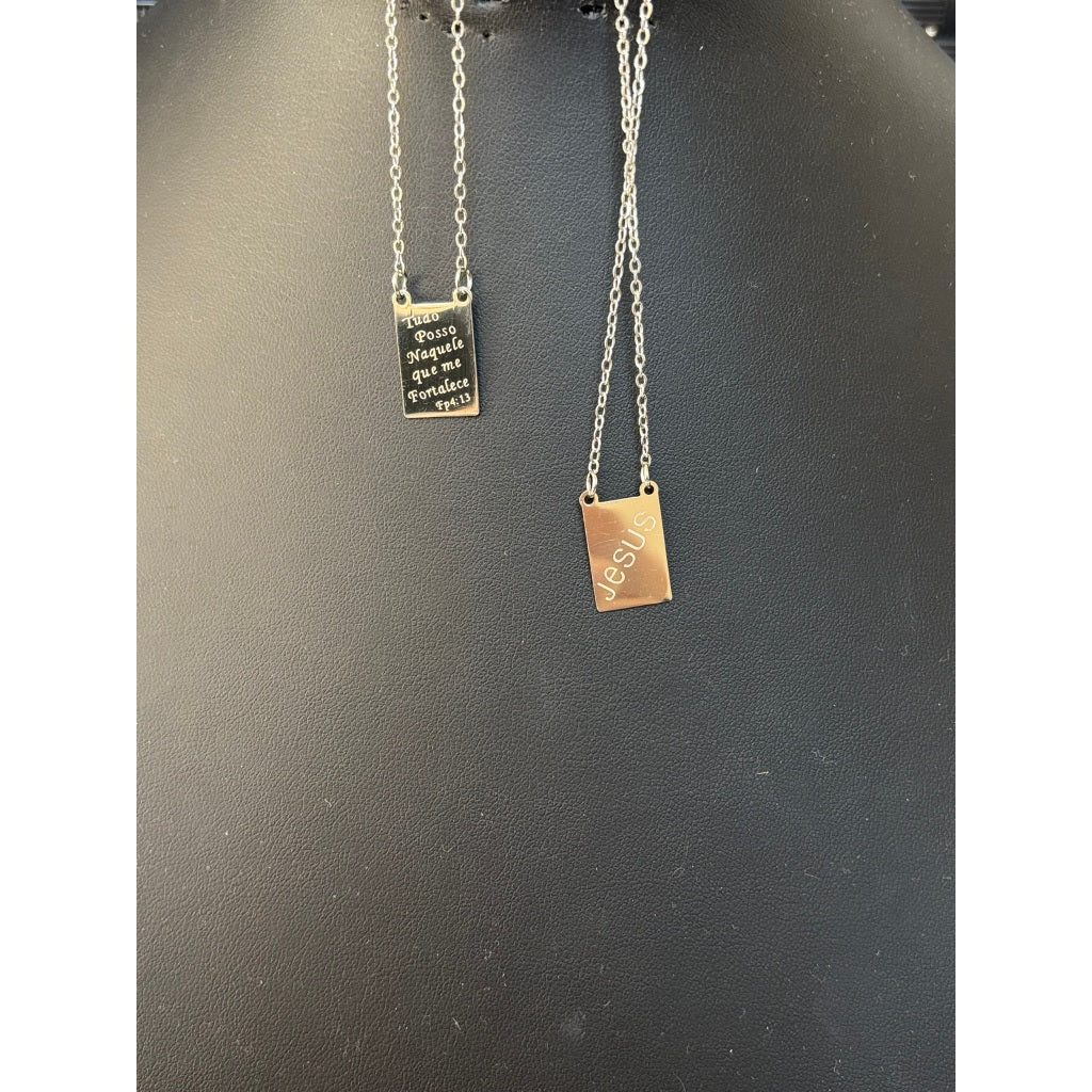Colar Jesus & Força – Tudo Posso Naquele Que Me Fortalece - aço inoxidável