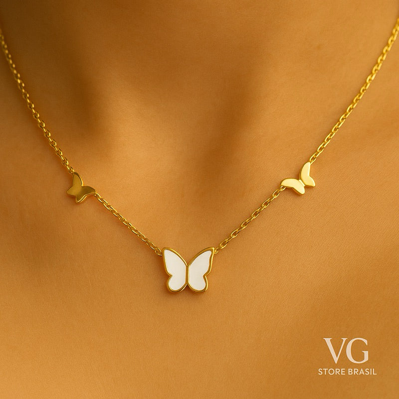 Colar feminino borboletas - Aço inoxidável