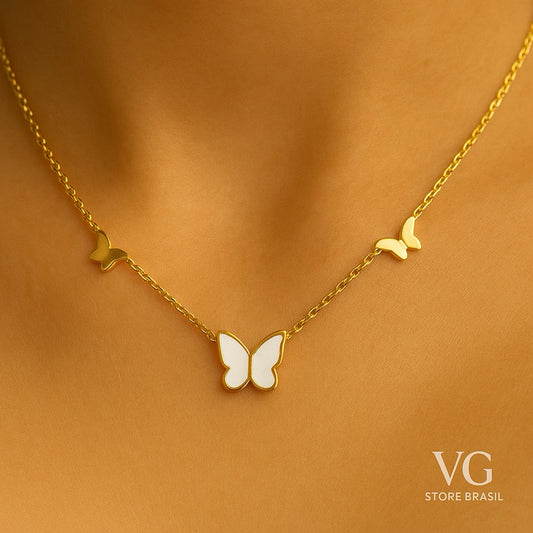 Colar feminino borboletas - Aço inoxidável