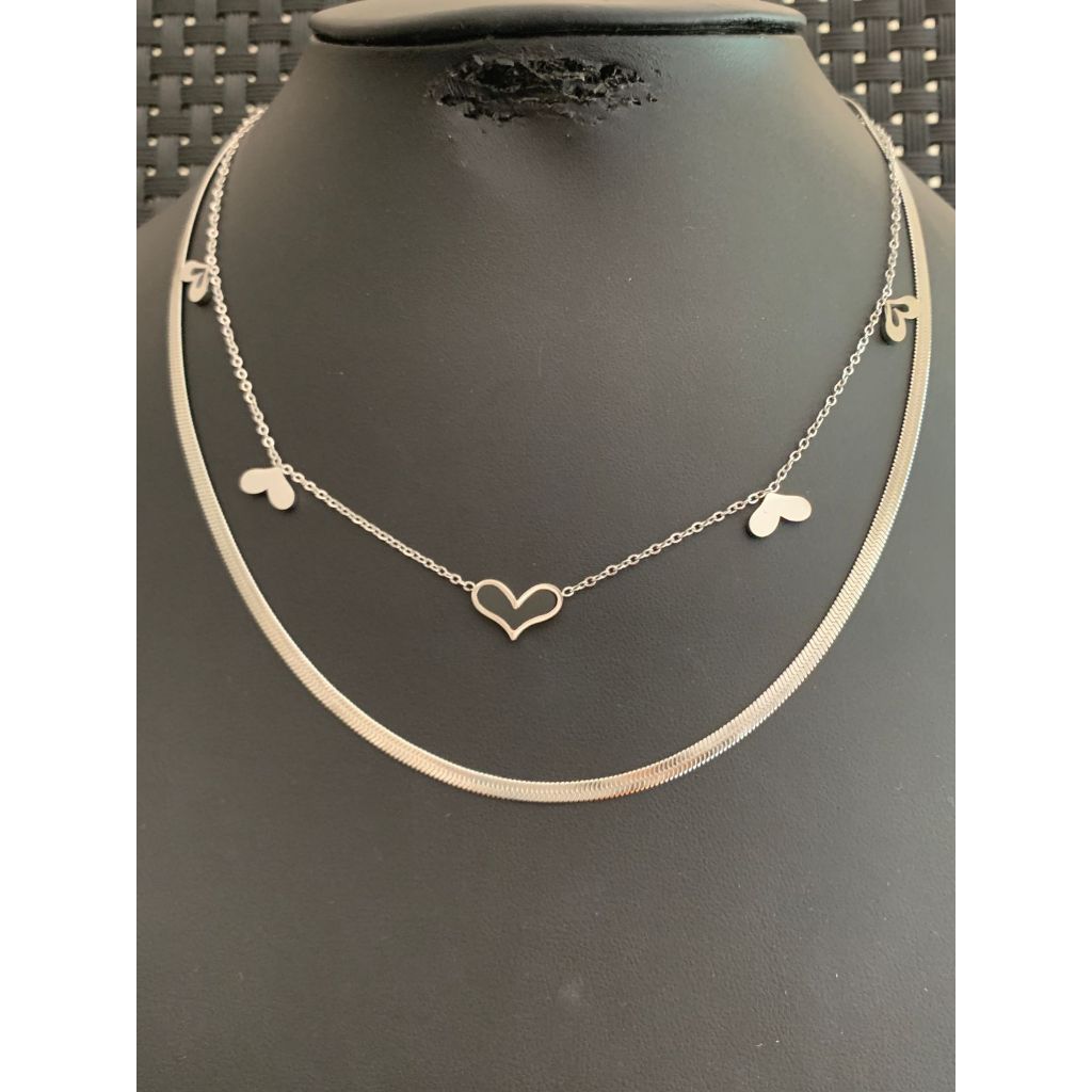 Colar Duplo Corações Vazados – Aço Inoxidável