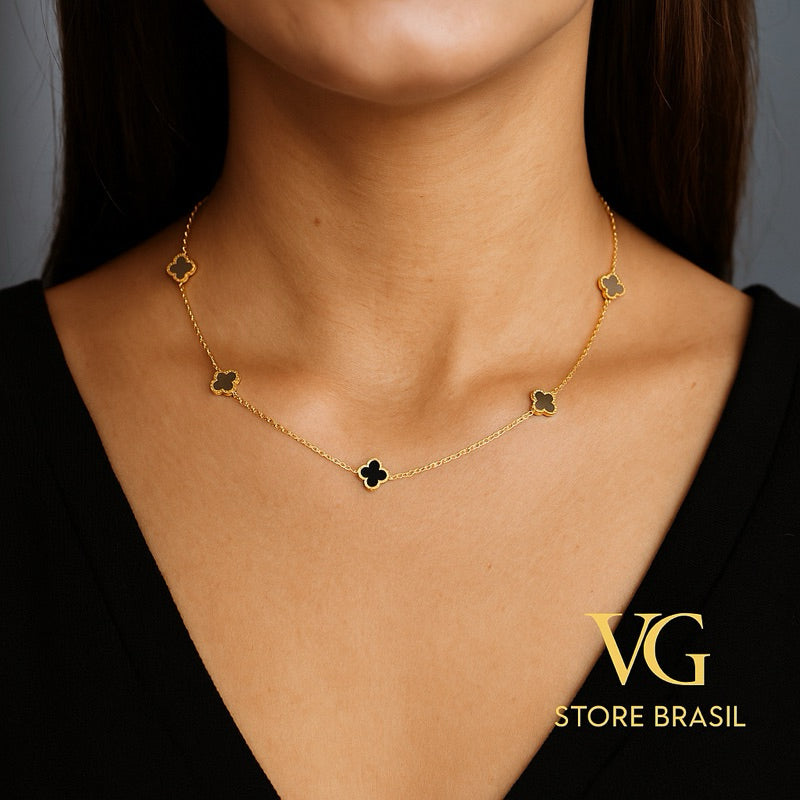 Colar feminino trevo vazado – aço inoxidável dourado