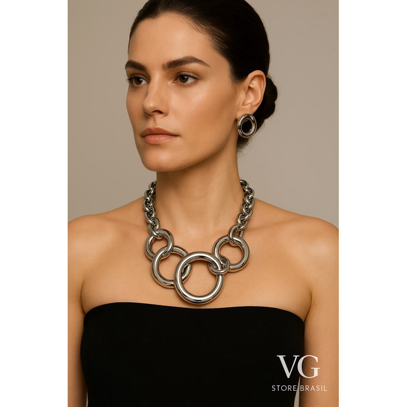 COLAR E BRINCOS MAXI ARGOLAS – SOFISTICAÇÃO E IMPACTO VISUAL