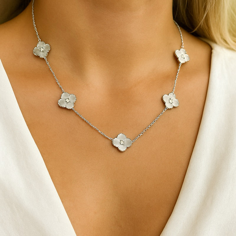 Colar feminino pingentes florais - Aço inoxidável