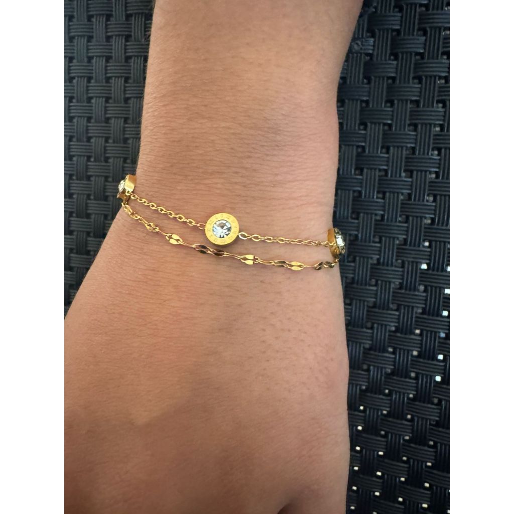 Pulseira dupla com Zircônias - Aço Inoxidável