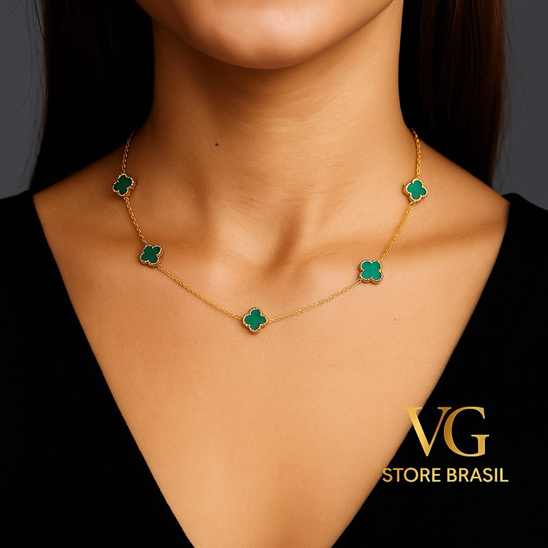 Colar feminino trevo vazado – aço inoxidável dourado