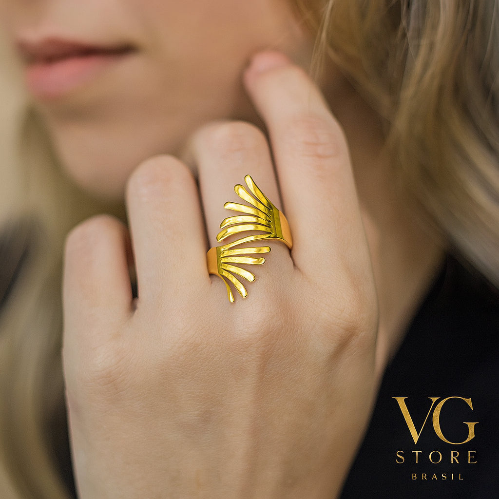 Anel Feminino Asa Dourada – Elegância que Eleva Seu Estilo - aço inoxidável