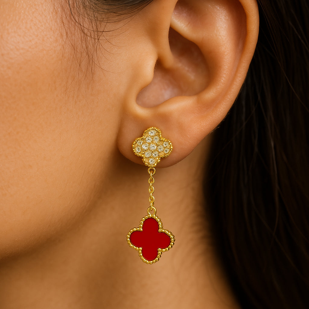 Brinco feminino luxo trevo brilhante - Aço Inoxidável