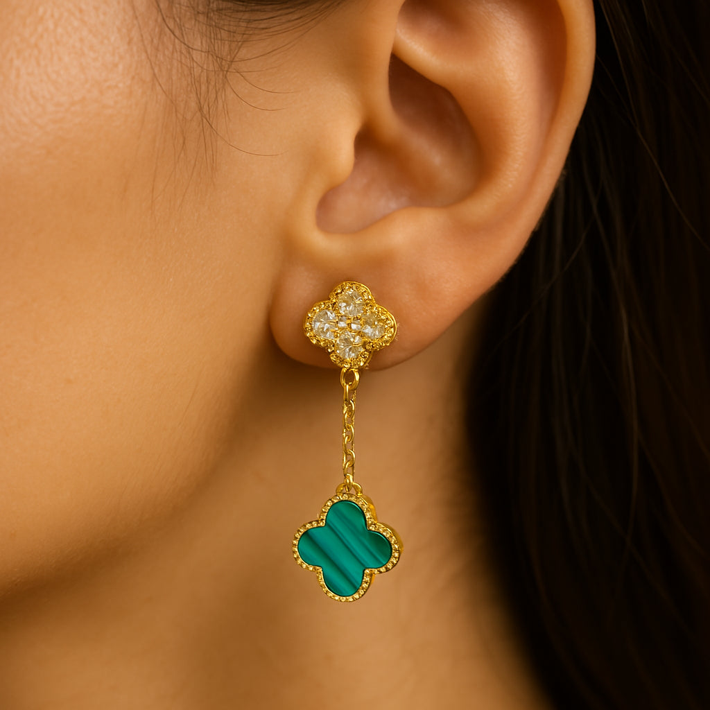 Brinco feminino luxo trevo brilhante - Aço Inoxidável