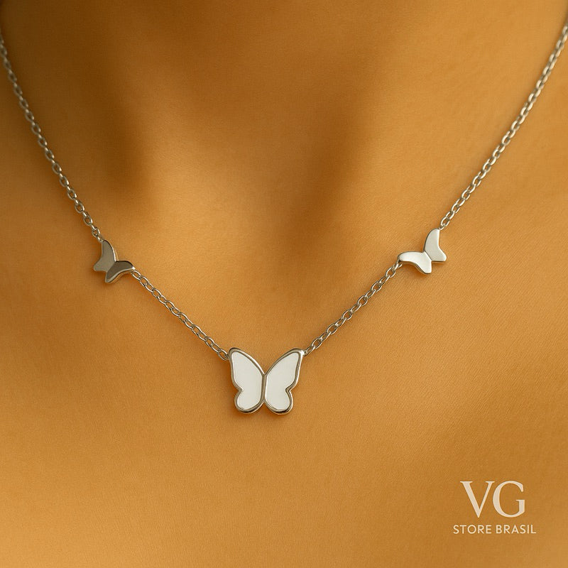 Colar feminino borboletas - Aço inoxidável