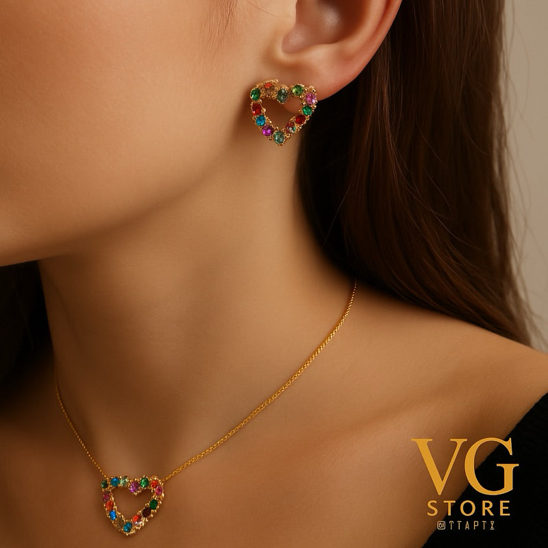 Colar feminino Coração Cravejado