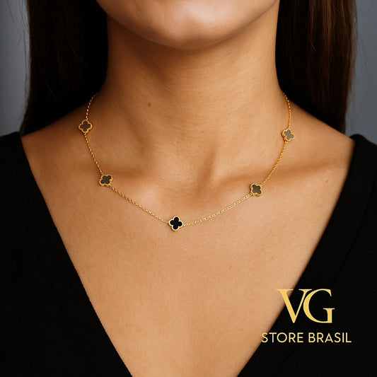 Colar feminino trevo vazado – aço inoxidável dourado