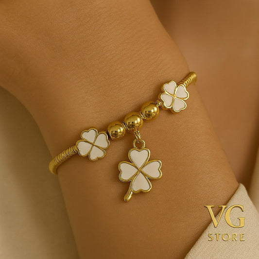 Pulseira elegance trevo da sorte - aço inoxidável 316L