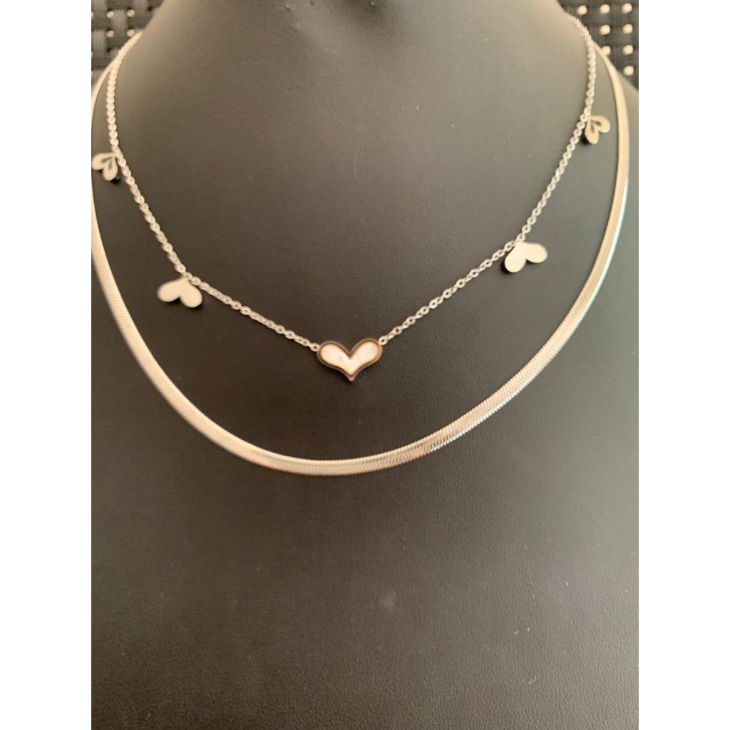 Colar Duplo Corações Vazados – Aço Inoxidável