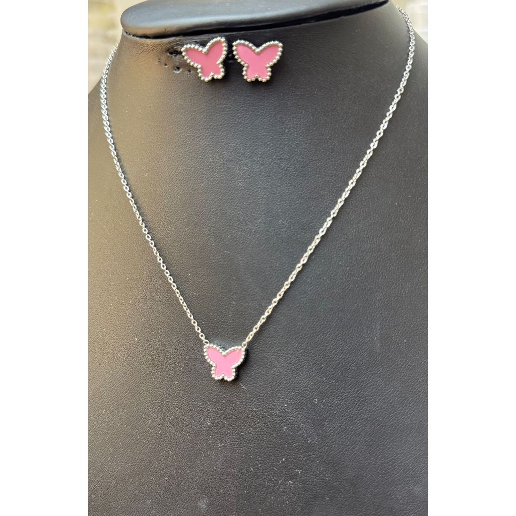 Colar de Borboleta com Brilho - Aço Inoxidável