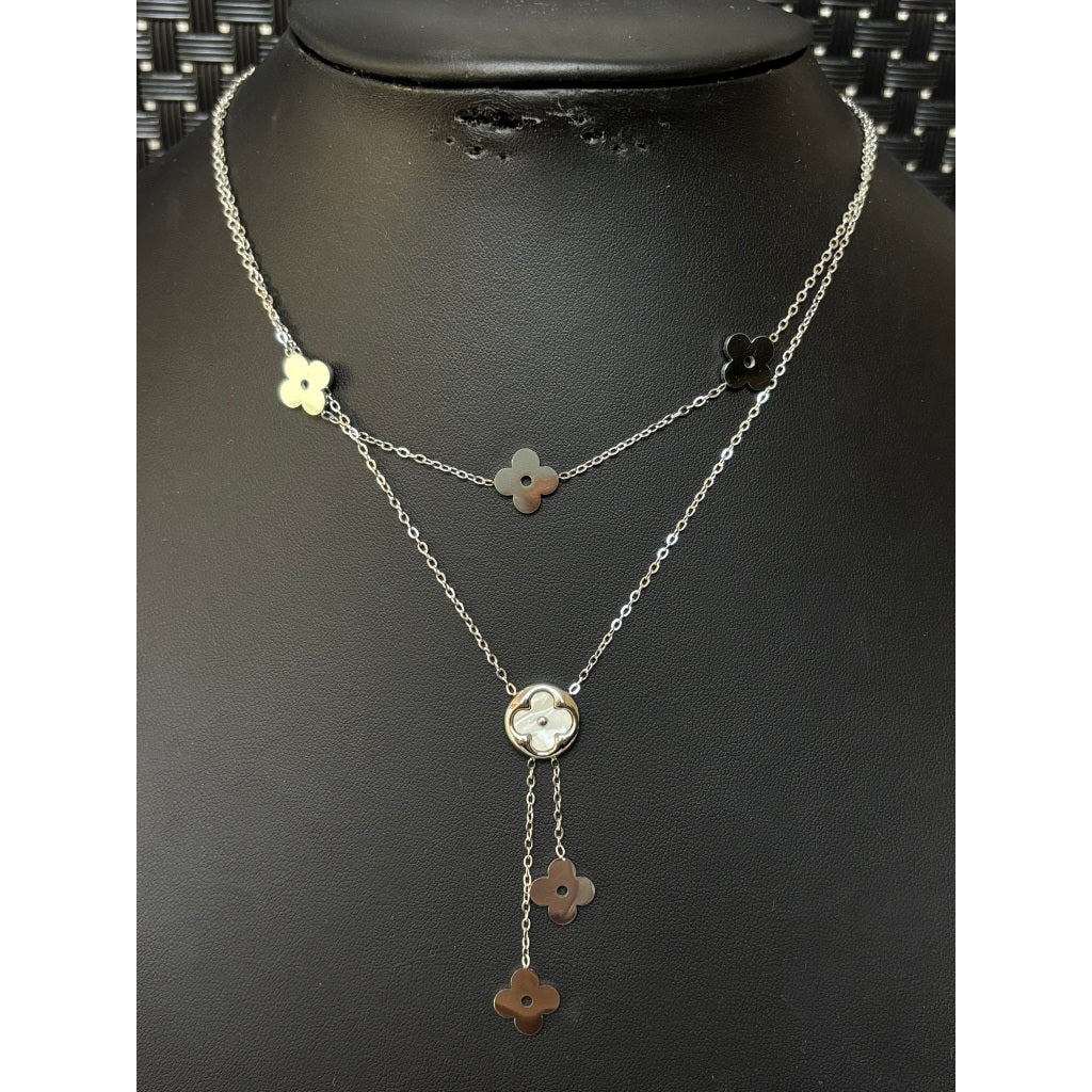 Colar feminino Duplo Floral em Aço Inoxidável – Estilo e Delicadeza
