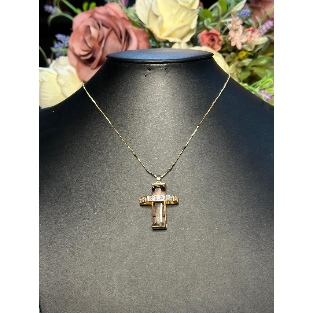 Colar feminino crucifixo pedras coloridas