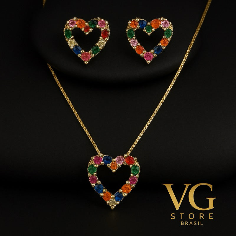 Colar feminino Coração Cravejado