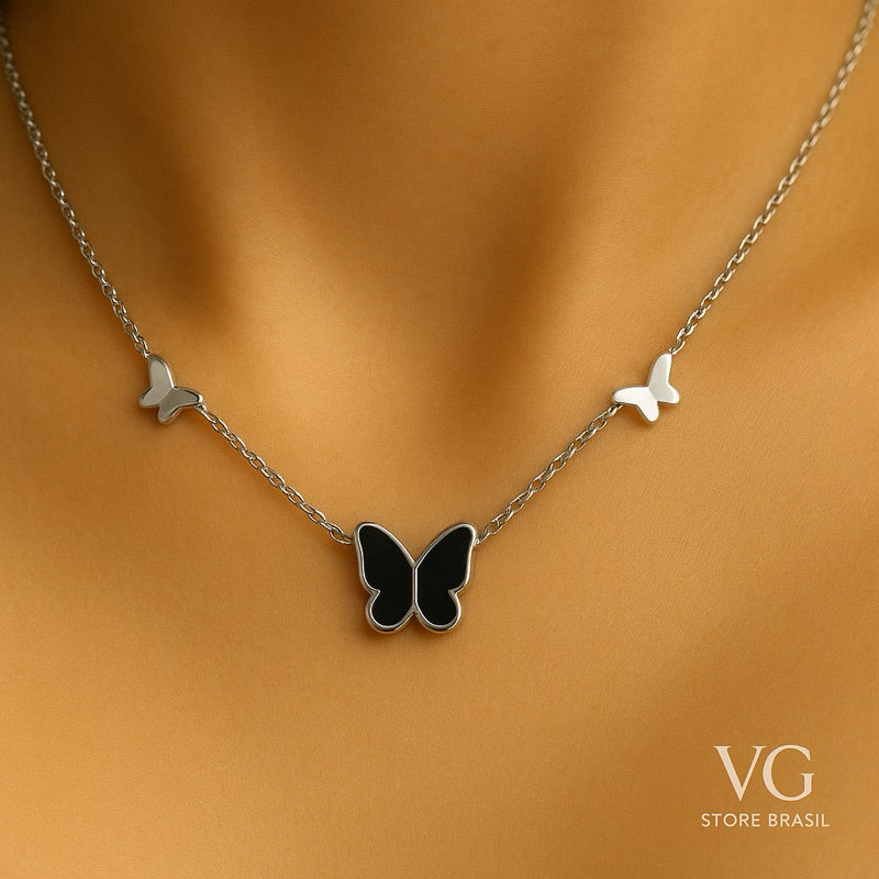 Colar feminino borboletas - Aço inoxidável