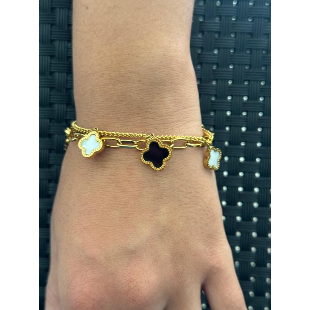 Pulseira feminina dupla Trevo - Aço Inoxidável