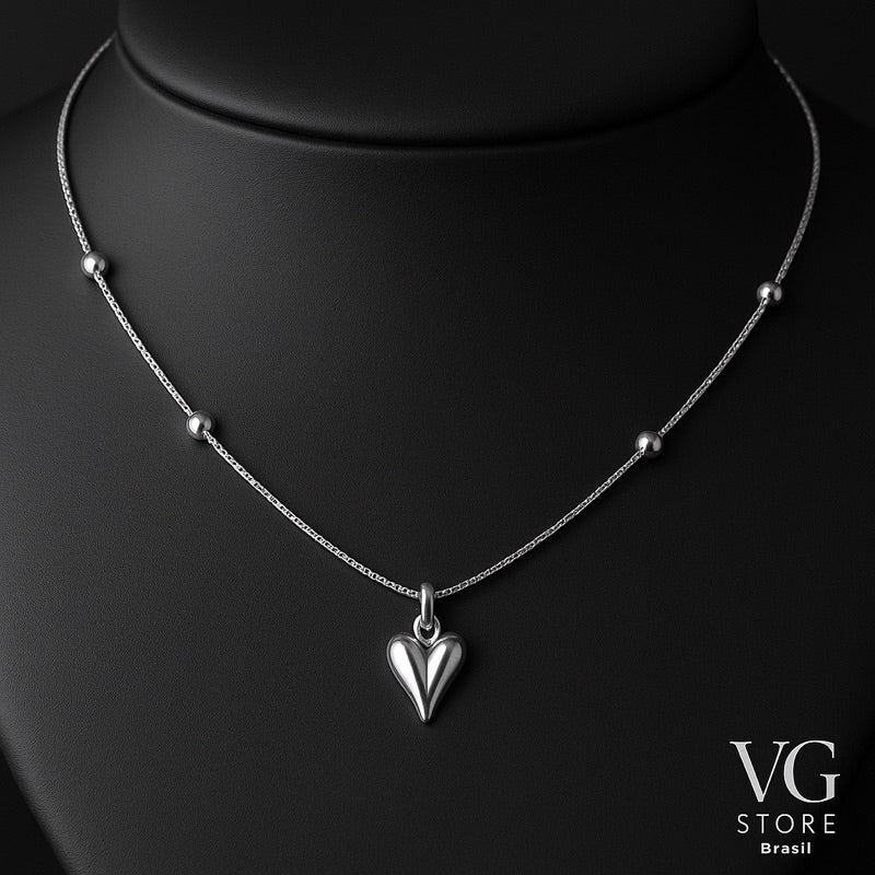 Colar feminino coração alongado - Aço inoxidável