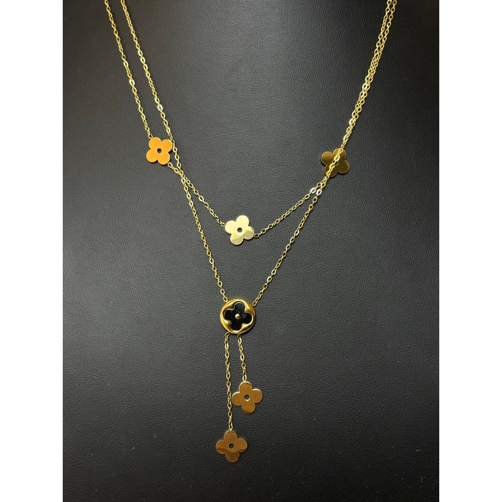 Colar feminino Duplo Floral em Aço Inoxidável – Estilo e Delicadeza