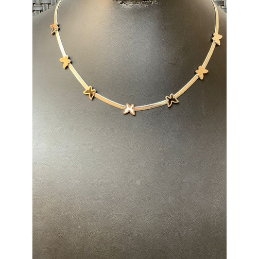 Colar Feminino Choker em Aço Inoxidável com Borboletas Vazadas
