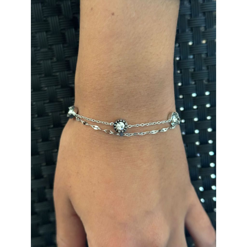 Pulseira dupla com Zircônias - Aço Inoxidável