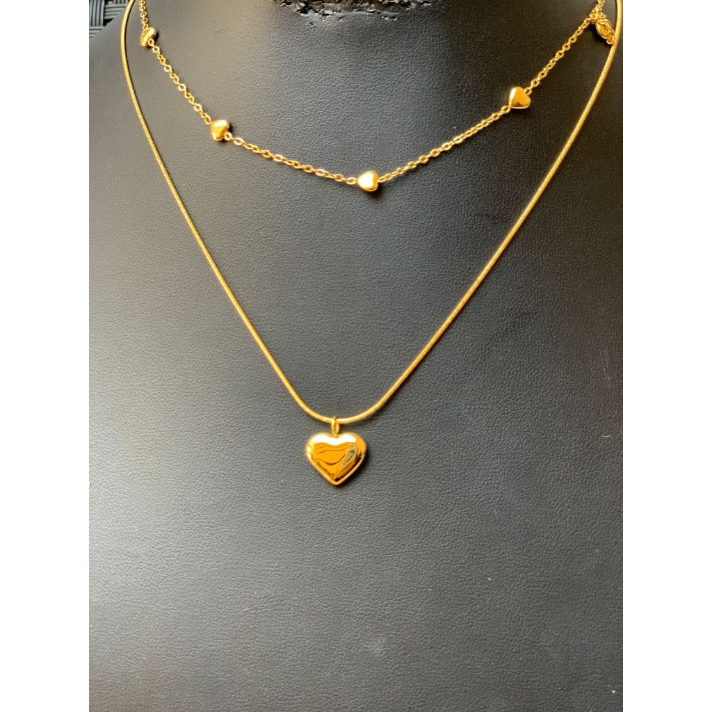 Colar Feminino duplo Corações em Aço Inoxidável