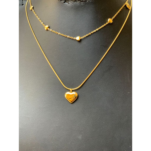 Colar Feminino duplo Corações em Aço Inoxidável