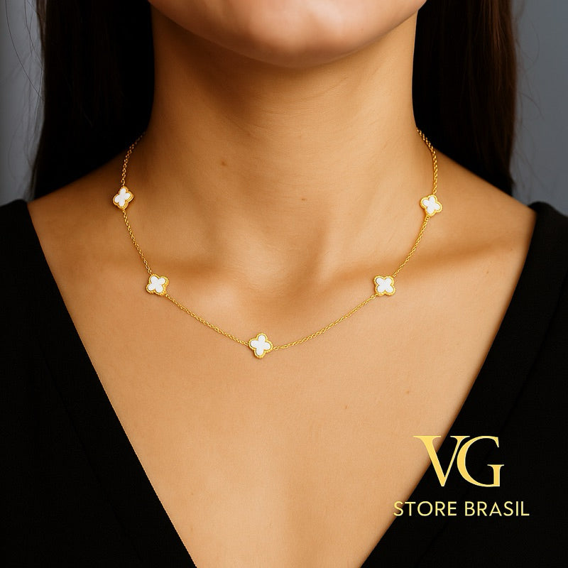 Colar feminino trevo vazado – aço inoxidável dourado
