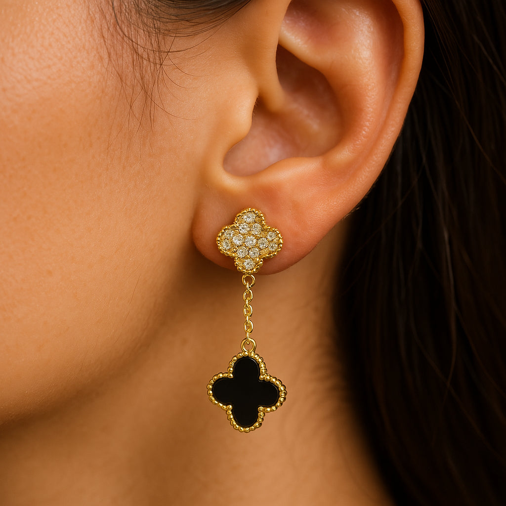 Brinco feminino luxo trevo brilhante - Aço Inoxidável