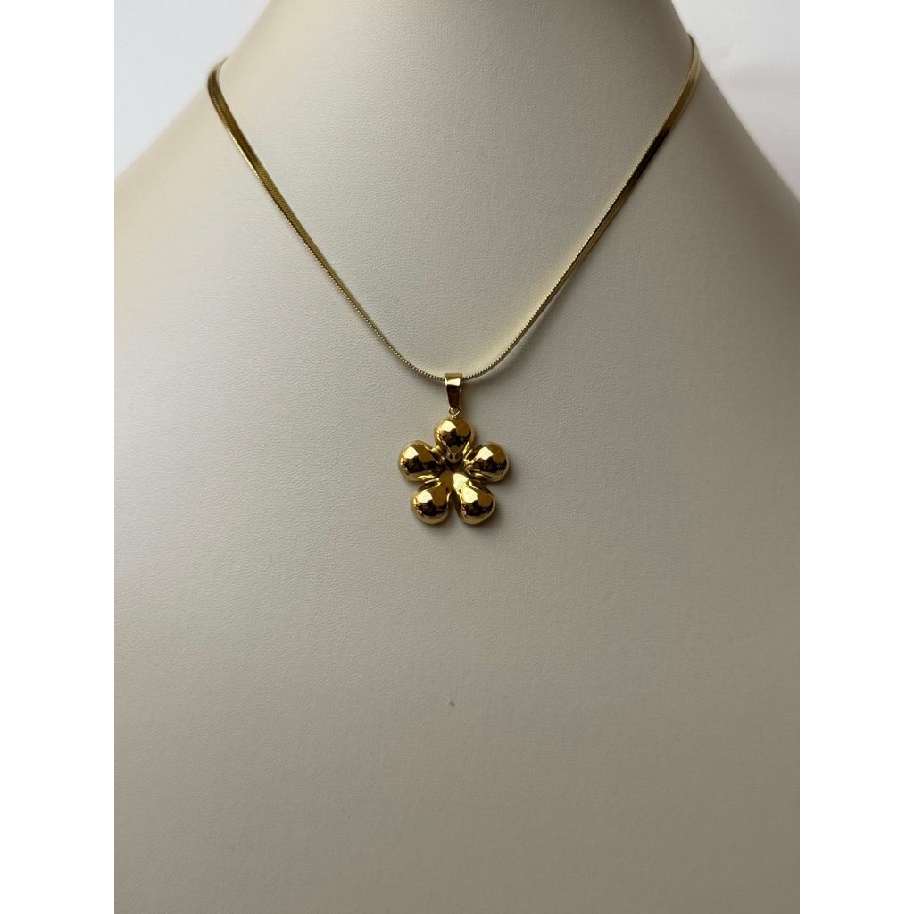 Colar feminino pingente de flor orgânica - Aço Inoxidável