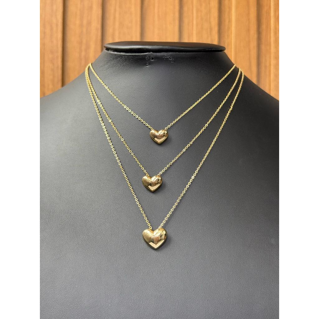 Colar feminino triplo coração